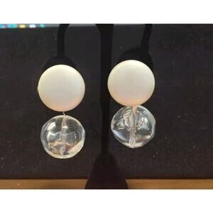 Les Bernard Vintage Signed Clip-On Earring Chunky Lucite Baubles Button Top 2.5"